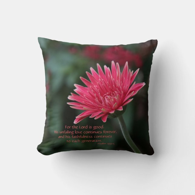 Roze Gerbera Daisy on Green w/ Scriptversie Verse Kussen (Voorkant)