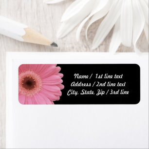 Roze Gerbera Daisy op Black Retouradres Etiket