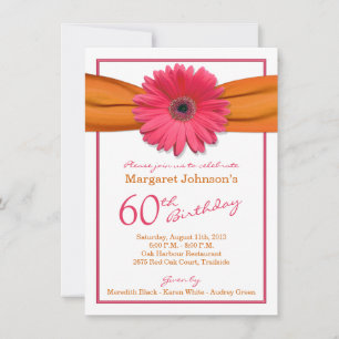 Roze Gerbera Daisy Oranje Ribbon 60th Birthday Kaart