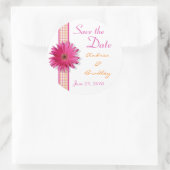 Roze Gerbera Daisy Plaid Lint Bruiloft Ronde Sticker (Tas)