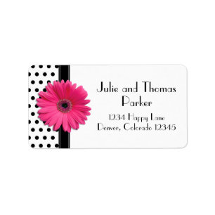 Roze Gerbera Daisy Polka Dot Weddenschap Etiket