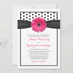 Roze Gerbera Daisy Polka Dot Wedding Uitnodiging