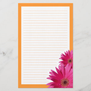 Roze Gerbera Daisy Sinaasappel Border Stationery Briefpapier