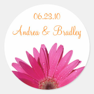 Roze Gerbera Daisy Sinaasappel Gepersonaliseerde b Ronde Sticker