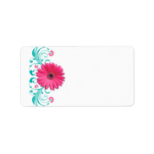 Roze Gerbera Daisy Turquoise Bruiloft Blank Adres Etiket