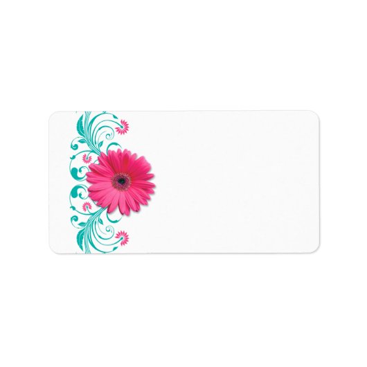 Roze Gerbera Daisy Turquoise Bruiloft Blank Adres Etiket (Voorkant)
