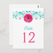 Roze Gerbera Daisy Turquoise Tafelnummer Kaart (Voorkant / Achterkant)