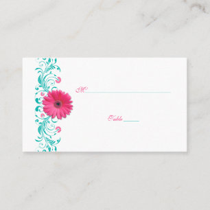 Roze Gerbera Daisy Turquoise Trouwplaats Kaart Plaatskaartje
