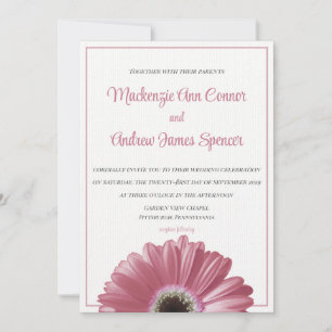 Roze Gerbera Daisy Wedding Invitation Kaart