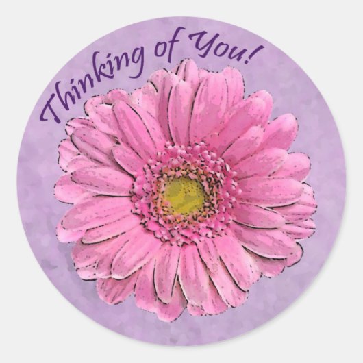 Roze Gerbera Denk aan je sticker (Voorkant)