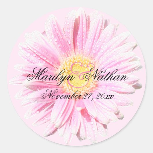 Roze Gerbera Envelope Seal Ronde Sticker (Voorkant)
