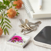 Roze Gerbera Flower Sleutelhanger (Zijkant)