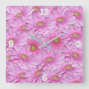 Roze Gerbera Flowers, Square Wall Clock Vierkante Klok