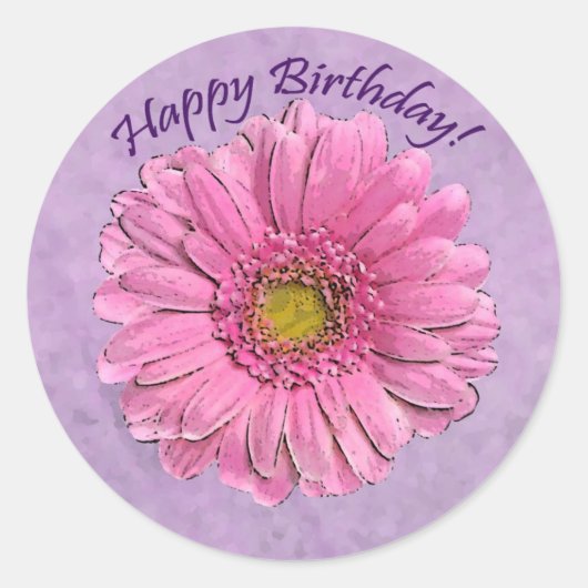 Roze Gerbera Happy Birthday sticker (Voorkant)