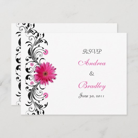 Roze Gerbera Madelief Bloemstuk RSVP Antwoordkaart (Voorkant / Achterkant)