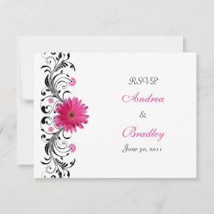 Roze Gerbera Madelief Bloemstuk RSVP Antwoordkaart Kaartje