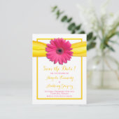 Roze Gerbera Madelief Geel Lint Bruiloft Save The Date (Staand voorkant)