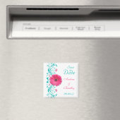 Roze Gerbera Madelief Turquoise Bloemen Bewaar de Magneet (Insitu (Vaatwasser))