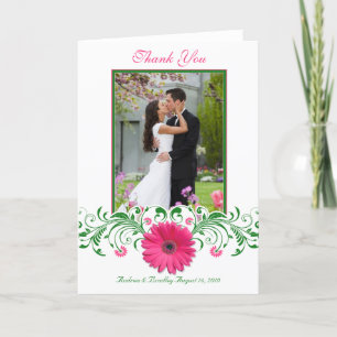 Roze Gerbera-Madeliefje Groene Bloemen Foto Bedank Bedankkaart