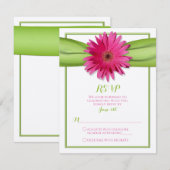 Roze Gerbera Madeliefje Groene Lint Trouw RSVP Kaartje (Voorkant / Achterkant)