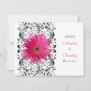 Roze Gerbera Madeliefjes Bloemstuk RSVP Antwoordka Kaartje
