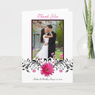 Roze Gerbera Madeliefjes Huwelijksfoto Bedankkaart