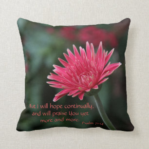 Roze Gerbera Marguerite met Bijbelvers uit Psalm 7 Kussen