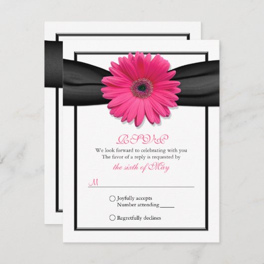 Roze Gerbera met Black Ribbon Response Kaart (Voorkant / Achterkant)