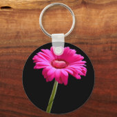 Roze gerbera met hart op zwarte achtergrond sleutelhanger (Voorkant)
