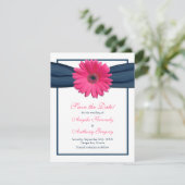 Roze Gerbera met Navy Ribbon Sparen de Kaart van d (Staand voorkant)