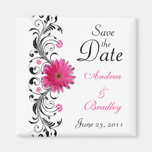 Roze Gerbera Trouwdag 'Save the Date' magneet