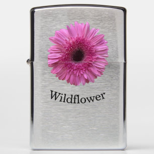 Roze Gerbera-wilde bloem geborsteld chroom Zippo