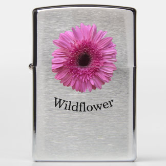 Roze Gerbera-wilde bloem geborsteld chroom Zippo