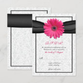 Roze Gerbera Zwarte Lint Trouw Huwelijk Antwoordka RSVP Kaartje (Voorkant / Achterkant)