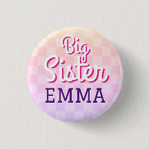Roze geruit Big Sister Pin Button