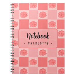 Roze geruite bloemen notitieboek