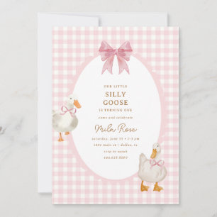 Roze geruite domme gans Coquette verjaardag Kaart