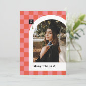 Roze geruite foto Afstuderen dank u kaart (Staand voorkant)