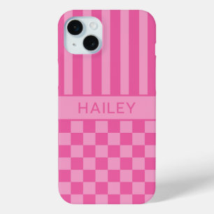 Roze geruite gestreepte gepersonaliseerde hoes