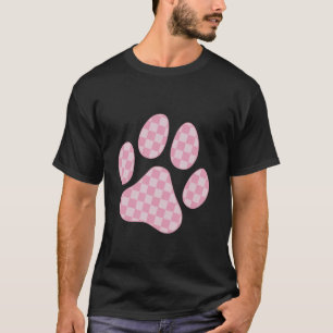 Roze geruite kat hondenpootafdruk schaakbord t-shirt