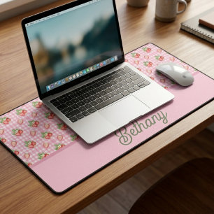 Roze geruite plaid aardbei gingham patroon bureaumat