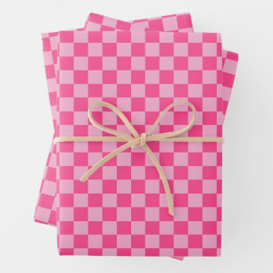 Roze geruite print inpakpapier vel