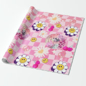 roze geruite Retro Groovy Cadeaupapier (Uitgerold)