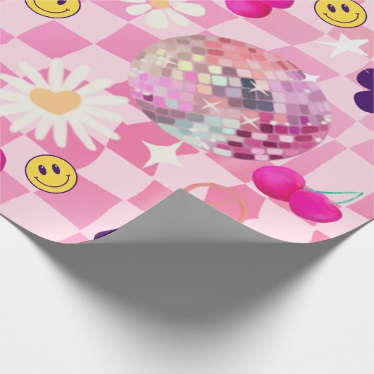 roze geruite Retro Groovy Cadeaupapier (Hoek)