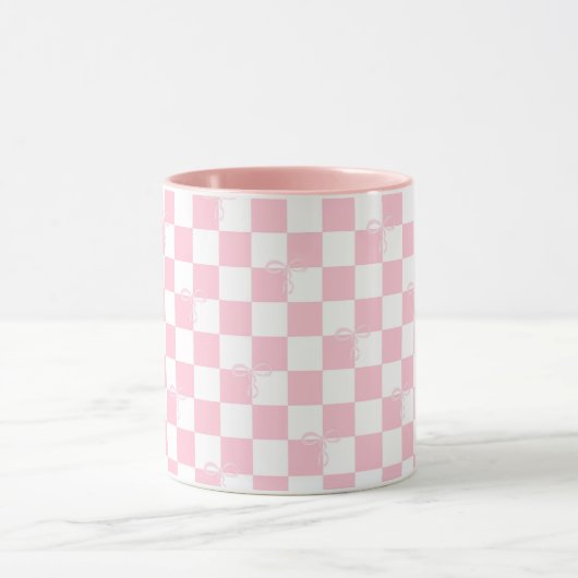 Roze Geruite Trendy Coquette Bows en Checks Mok (Midden)