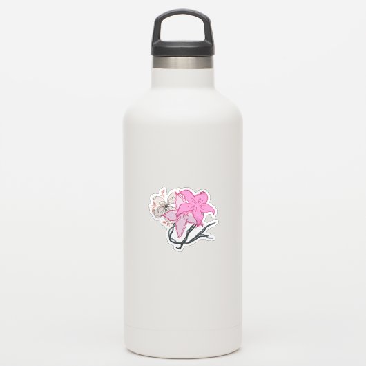 Roze geschetst bloemboeket sticker (Waterfles)