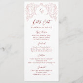 Roze geschetste  bloeien Monogram bruiloft Menu (Voorkant)