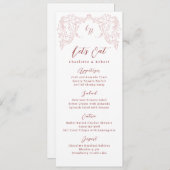 Roze geschetste  bloeien Monogram bruiloft Menu (Voorkant / Achterkant)