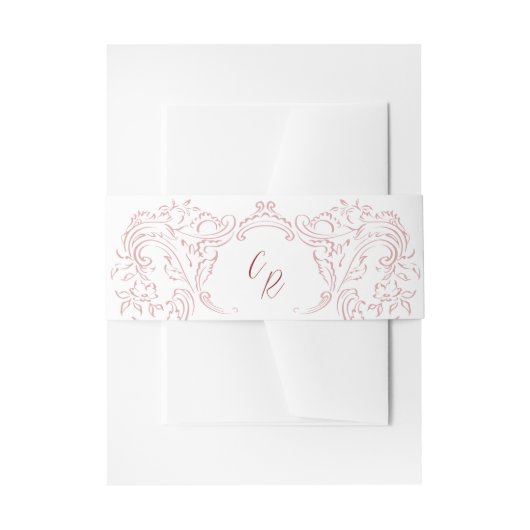 Roze geschetste bloeien Monogram bruiloft Uitnodigingen Wikkel (Voorkant Voorbeeld)