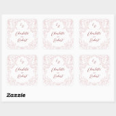 Roze geschetste bloeien Monogram bruiloft Vierkante Sticker (Vel)